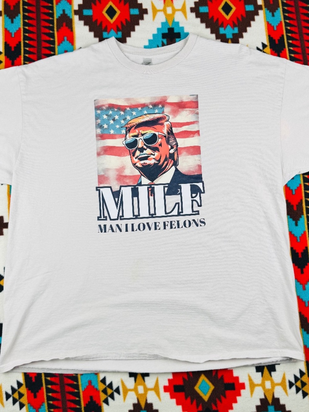 Trump MILF Man I Love Felons Graphic T Shirt Political Parody USA Flag Tee 2XL